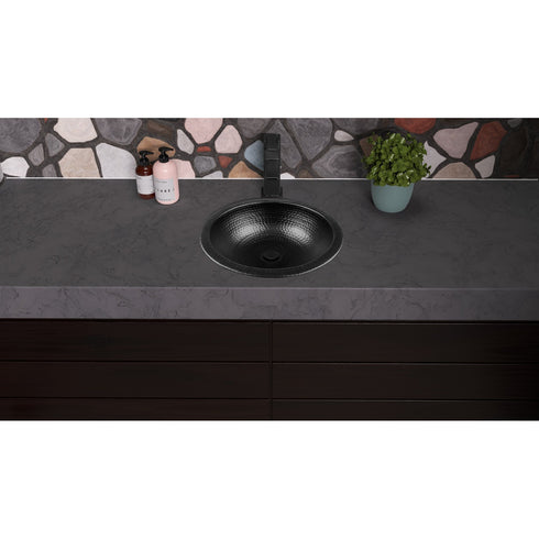 Hand Hammered 16 inch Rotunda Dual Mount Circle Bathroom Vanity Sink - Matte Black